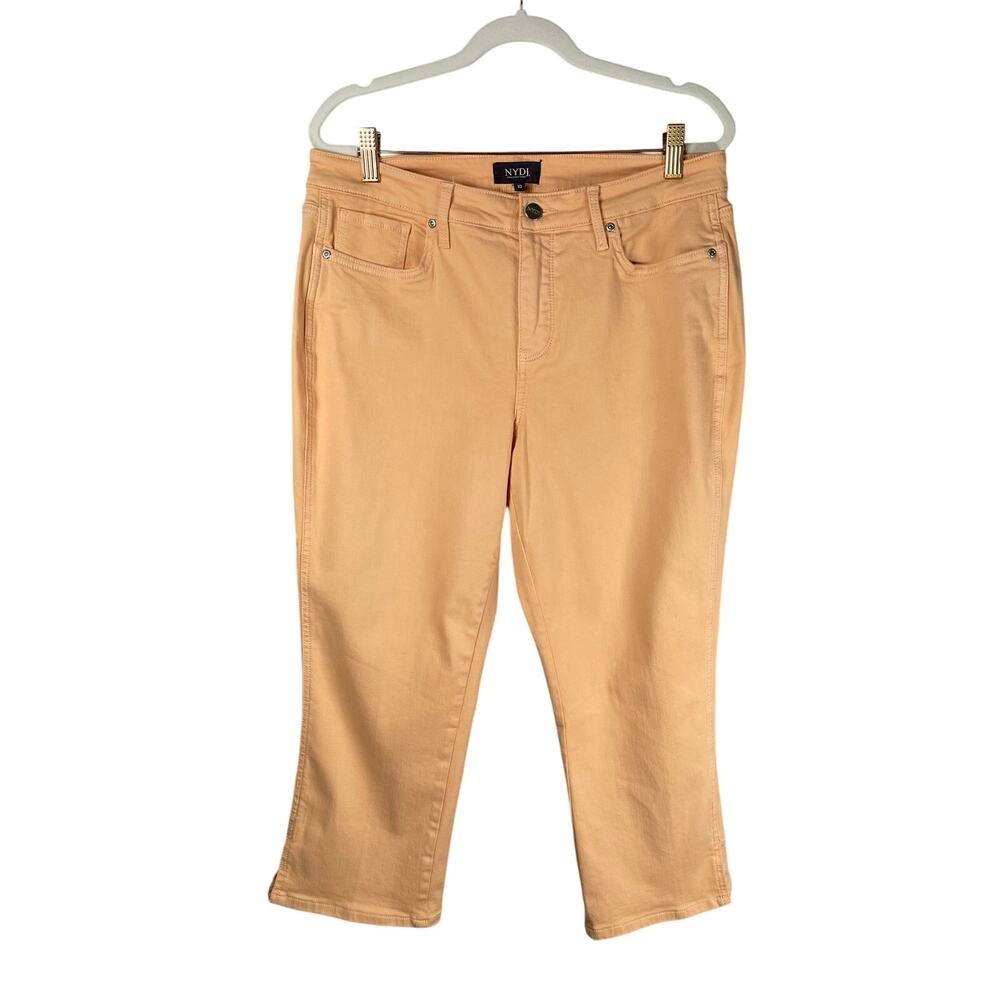 NYDJ Jeans 10 Melon Orange Cotton Lyocell Lift Tuck Capri Cropped Spring Summer